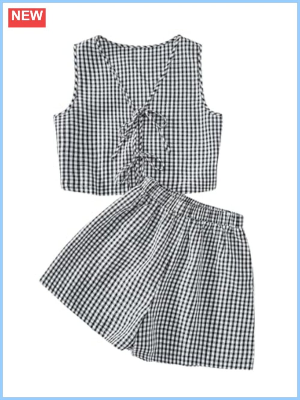 Women's Gingham Tank Top and Shorts 2 Piece Summer Lounge Set